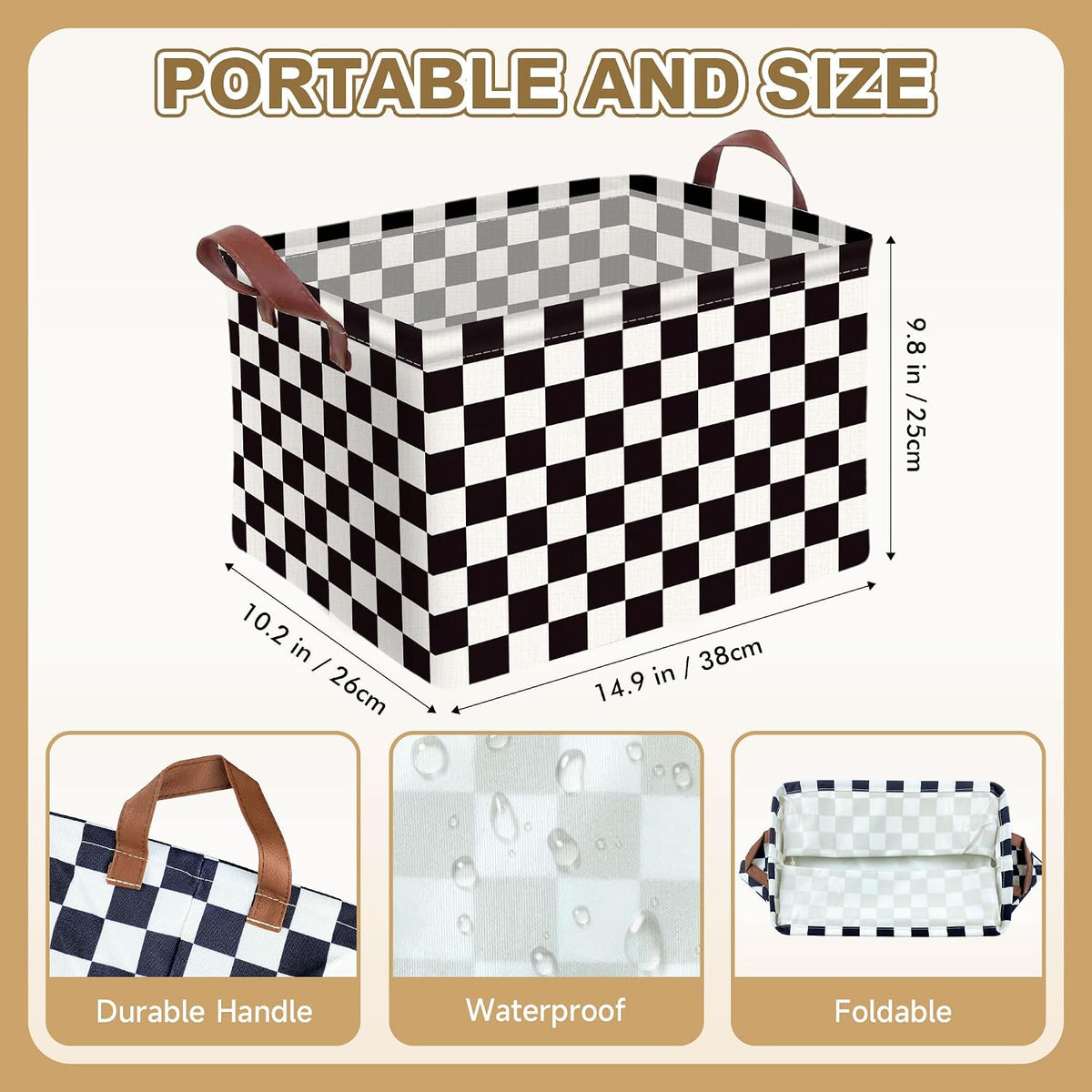 Checkered Storage Basket Waterproof Canvas Toy Storage Bin Race Car Room Decor Collapsible Outdoor Basket with Leather Handles Checkered Decor Car Blanket Baskets For Closets,Bedrooms,Gifts Baskets