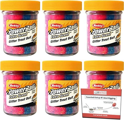 Berkley PowerBait Combo - Glitter Trout Dough Bait Bundle | 6-Pack with Rigging Guide for Freshwater & Saltwater Fishing