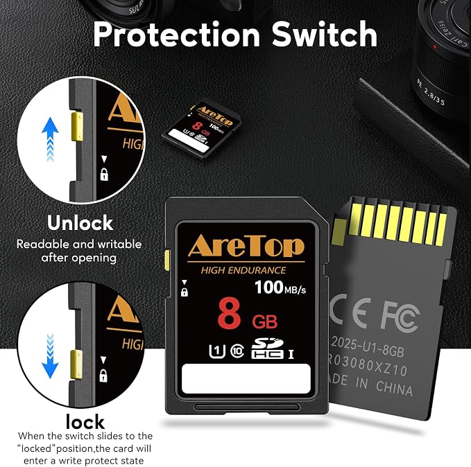 AreTop SD Card 8GB, 5 Pack UHS-I Class 10 SDHC Memory Card, 5 Pack 8GB Full HD