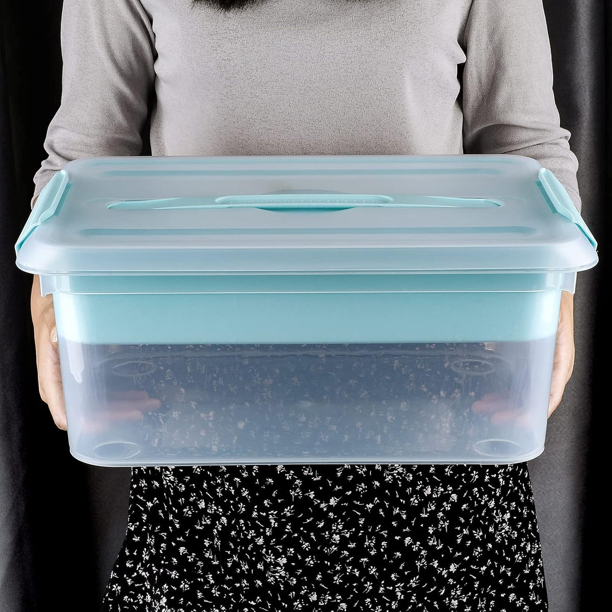 BTSKY Stack & Carry Box, Clear Plastic Storage Container Stackable Home Utility Box with Removable Tray Multi-Purpose Storage Bin for Organizing Stationery, Sewing, Art Craft Supplies(Blue)