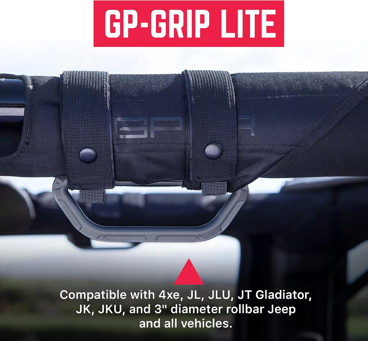 GPCA - GP Grip LITE Grab Handle, Aluminum Metal Patented Roll Bar for Jeep Wrangler 4xe, JL, JT, JK, Sport, Sahara and Rubicon 4DR/2DR 2007-2023, 1 Pair, Metallic