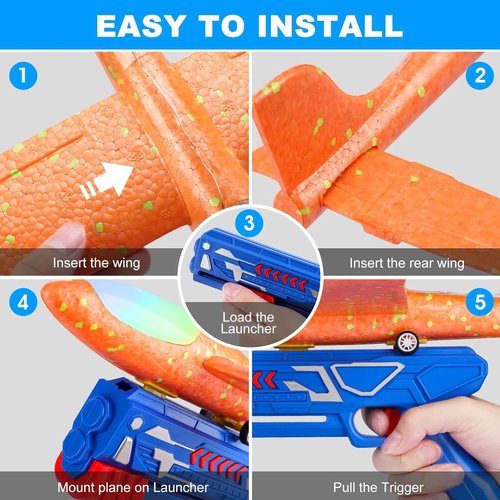 Fuwidvia Airplane Launcher Toys - 3 Pack LED Foam Glider Planes for Kids | Outdoor Fun, 13.2'' (Blue, Green, Orange)