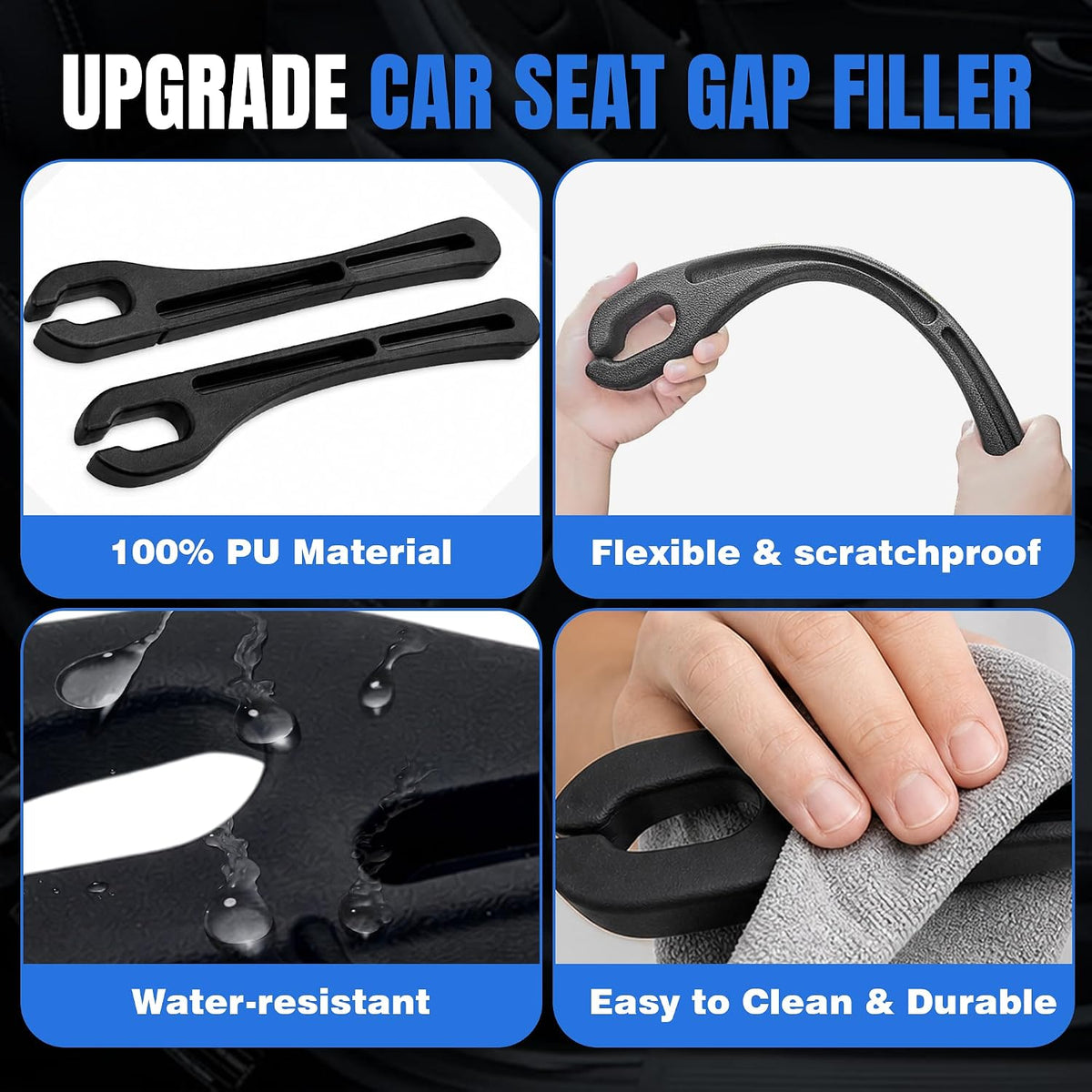 Car Seat Gap Filler 2 PCS, Durable PU Seat Gap Organizer, Prevents Phones, Keys, Coins & Cards from Falling Between Seats, Universal Fit for Cars, SUVs & Trucks