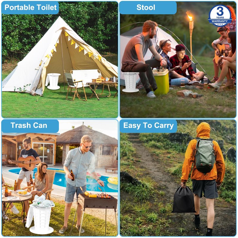 XL Portable Toilet - 13"H Adjustable Foldable Camping Toilet with Carrying Case, Strap,Toilet Bag for Camping, Hiking, Travel and Car- Lightweight and Quick Setup