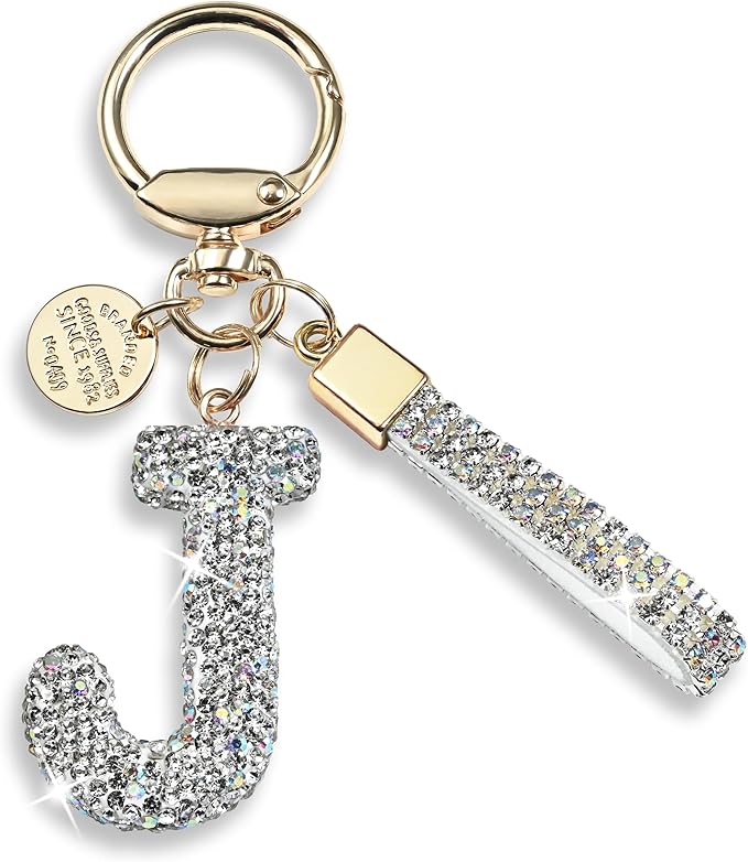 Pink Blue White Initial Letter Keychain Gift for Women Girls Bling Sparkly Cute Backpack Car Key Accessories Lanyard