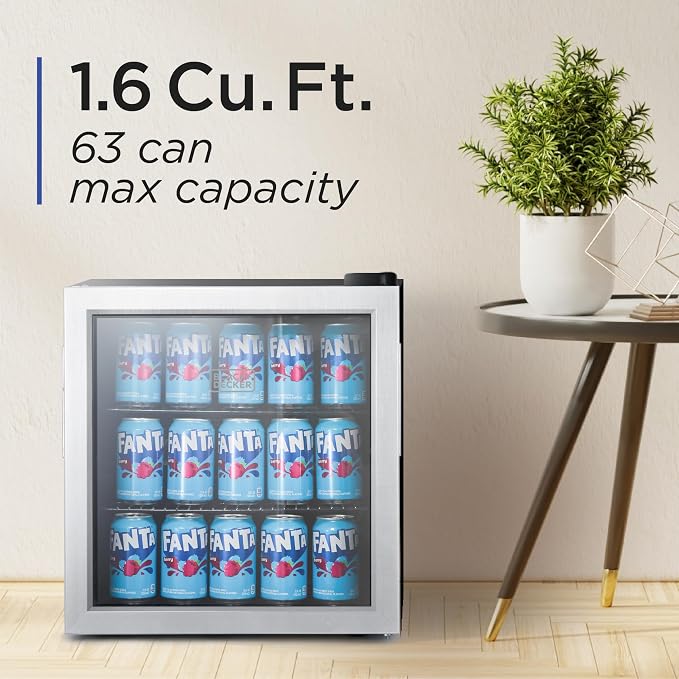 BLACK+DECKER 1.7 Cu. Ft. Beverage Cooler, BDB16HS | Beverage Fridge with Double Pane Glass Door, Drink Fridge with 63-Can Capacity for Home Bar, Home Office and More