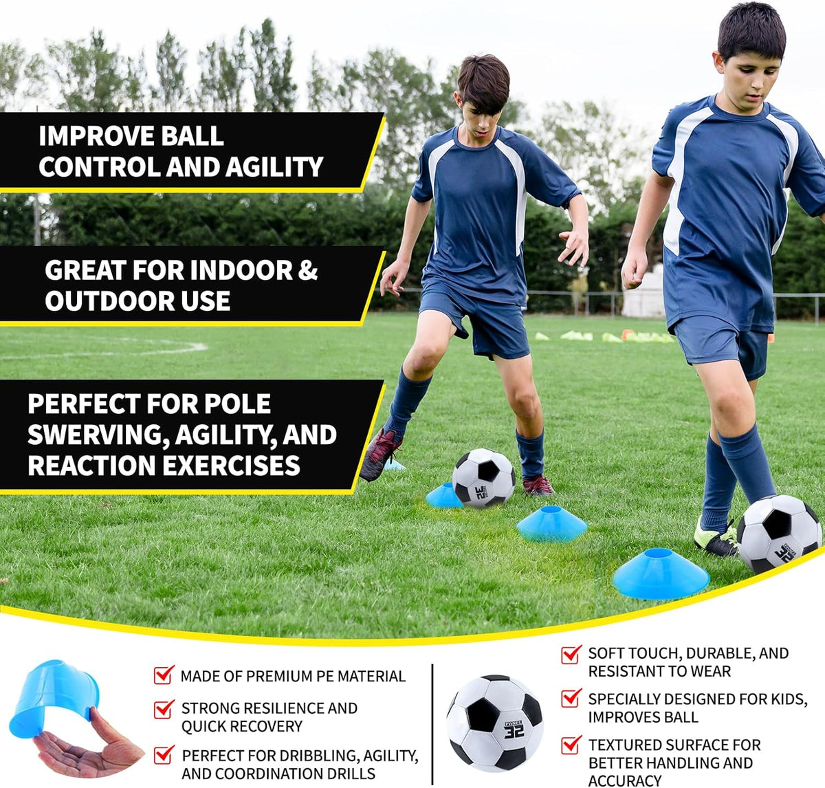 Skiennix Kids Soccer Goals - Portable Foldable Practice Nets with Training Equipment Set for Backyard Fun