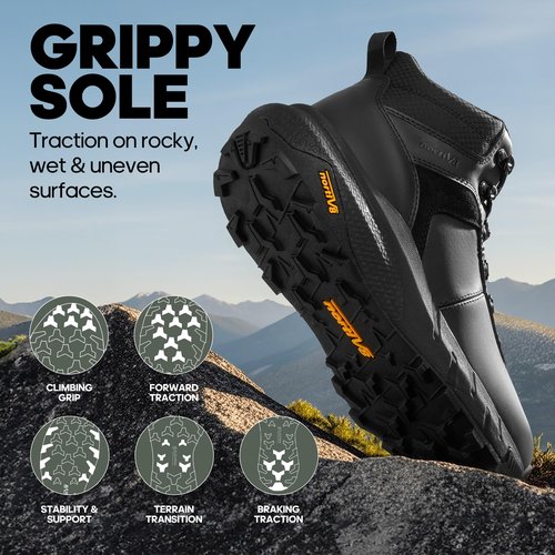 NORTIV 8 Men's Waterproof Hiking Boots Lightweight Outdoor Mid Trekking Leather Shoes DriftShield,Size 10,Black,NMUMHB2505