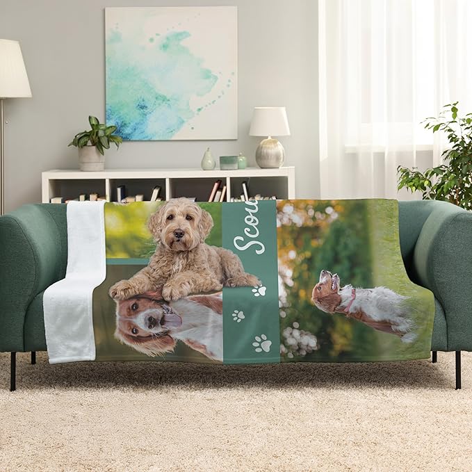 Prints Next Day – Custom 60" x 80" Sherpa Pet Lightweight Blanket with Multi-Photo Upload - Personalized with Pet Lightweight's Name - Gift for Dog or Cat Owners - Printed in America