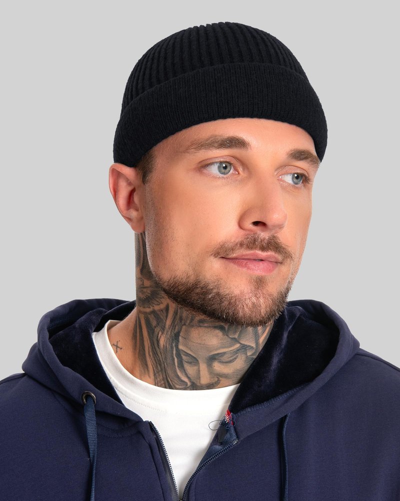 ROYBENS Swag Wool Short Fisherman Beanie for Men Women, Fleece Lined Warm Winter Hat, Knit Cuff Trawler Beanies Watch Skull Cap Black