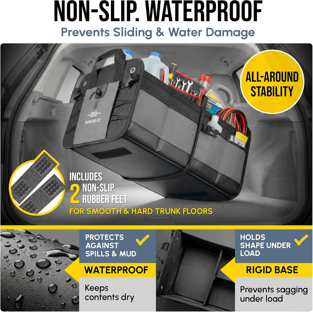Large Car Trunk Organizer, Modular & Collapsible, Gray