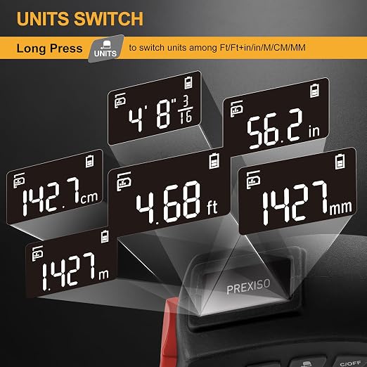 PREXISO 2-in-1 Digital Tape Measure - 16Ft Rechargeable Digital Measuring Tape