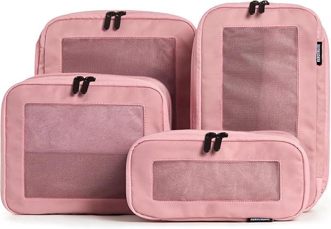 Aerotrunk Compression Packing Cubes for Travel - Luggage Organizer Bags - Double Zipper Packing Cubes for Suitcases (4-Pack, Rose)