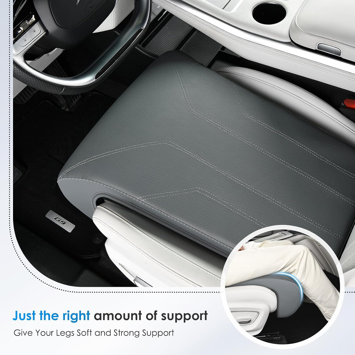 FLORICH Car Seat Extender Leg Extender Support Cushion for Driver Seats Office Chair, Leather Carseat Leg Support for Long Drivers Universal Car Seat Cushion Legs Rest Pads-Deep Grey