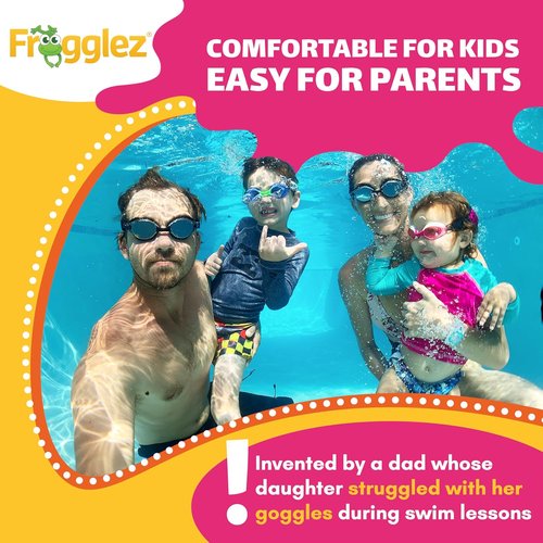 Frogglez Anti-Fog Swimming Goggles - Premium Pain-Free Strap for Kids Ages 3-10 | Comfortable Fit