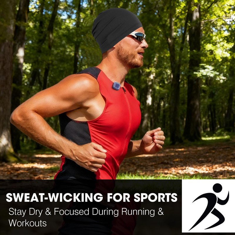 WTACTFUL Cooling Skull Cap for Men Women Breathable Running Caps Sweat Hat Skull Caps Thin Slouchy Beanie for Dreadlock Cycling Motorcycle Riding Hiking Helmet Liner Sport 3Pack Black