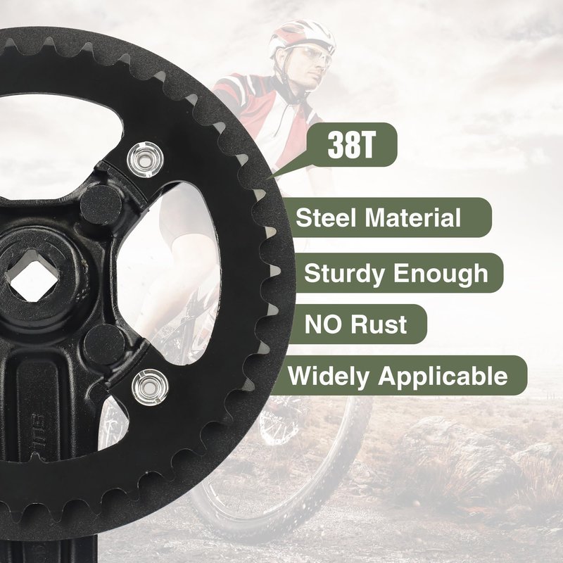 WEEROCK Mountain Bike Crankset Steel 1 Piece 38T Charing Single Alumininum Alloy Cover Crank Set with 170mm Arm 104 BCD, Compatible with Single Speed Bicycle and 6/7/8/9/10/11 Speeds MTB Bike, Black