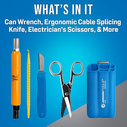Jonard Tools TK-50 5 Piece Telecom Installer Kit with Can Wrench, Splicing Knife, Scissors, Probe Pick, and Tool Pouch