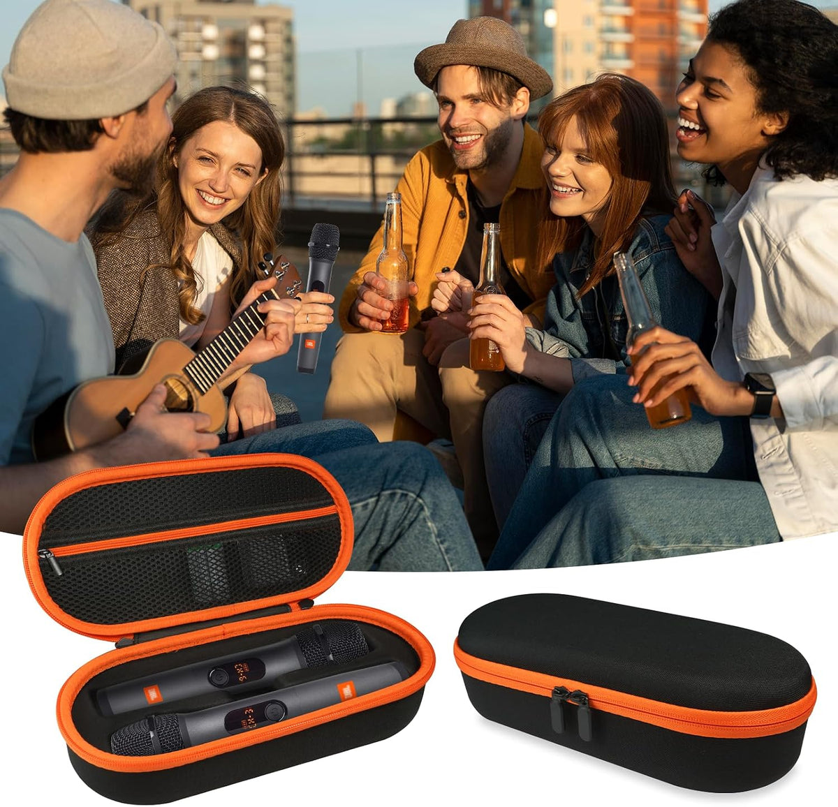 Wireless Microphone Case Compatible with JBL Wireless 2 Microphone System, Handheld Dual Mic Carrying Case, Travel Bag for Receiver, Batteries and Adapter, Karaoke - Orange (Box Only)