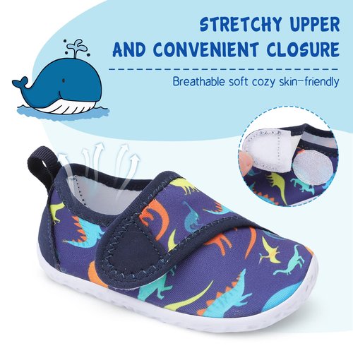 LeIsfIt Kids Water Shoes Toddler Girls Boys Swim Shoes Outdoor Quick-Dry Breathable Aqua Socks for Beach Pool Surf, Blue Dinosaur, 13 Little Kid