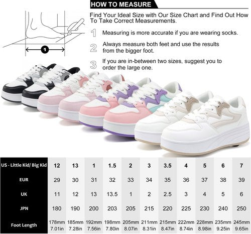 ANEFUN Roller Skate Shoes for Kids Boys Girls Sneakers with Detachable Wheels Sport Shoe White/Pink