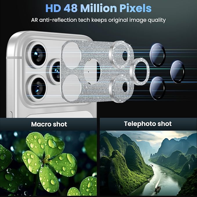 Uyiton for iPhone 17-Pro Camera-Lens Protector: Bling Metal Tempered Glass Rear