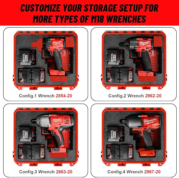Case Storage for Milwaukee M18 Impact and Torque Wrench - Waterproof Hard Tool Bo, Power Tool Combo Kit Bag for Milwaukee 2/1 3/4 3/8 Cordless Torque Wrenches/Battery/Charger