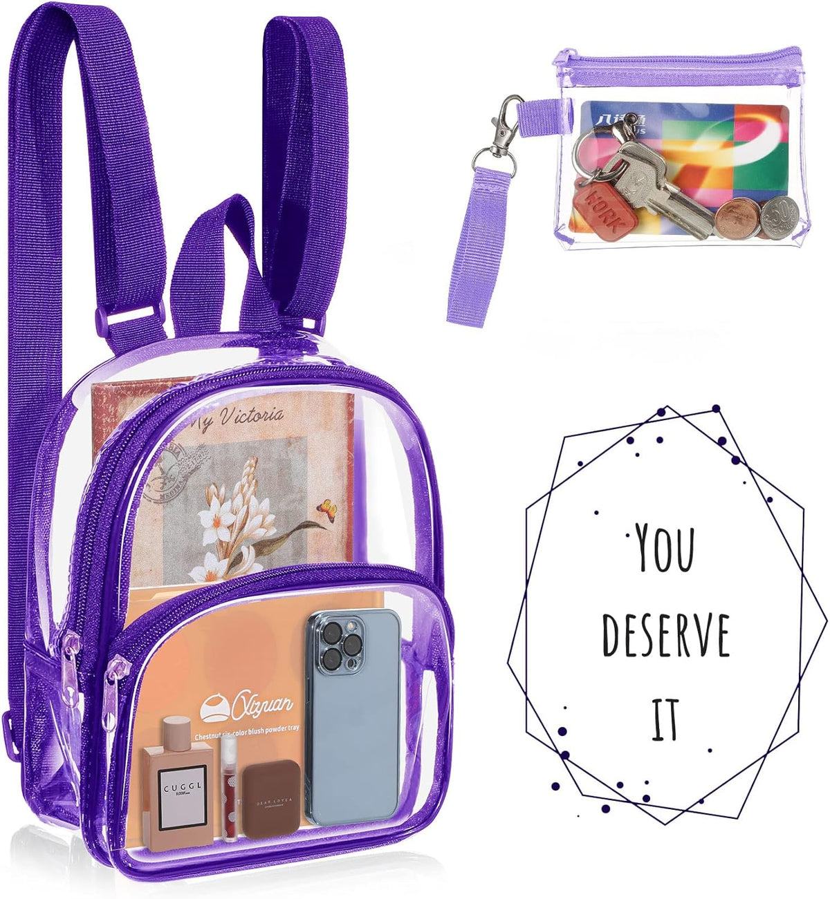 Weewooday Clear Mini Backpack - Transparent Waterproof Crossbody Concert Purse - Purple