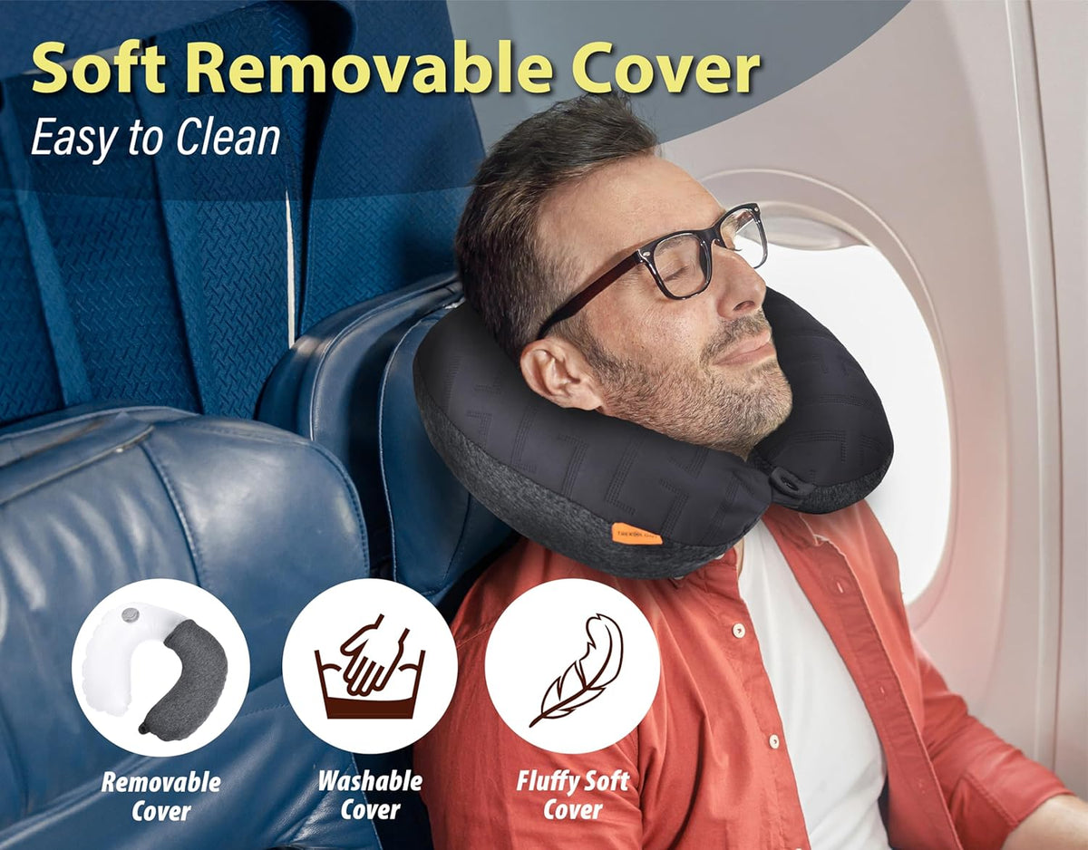 TREKOLOGY Inflatable Neck Pillow for Traveling - Inflatable Travel Pillow for Airplanes - Neck Air Pillow, Blow Up Travel Pillows for Neck Support