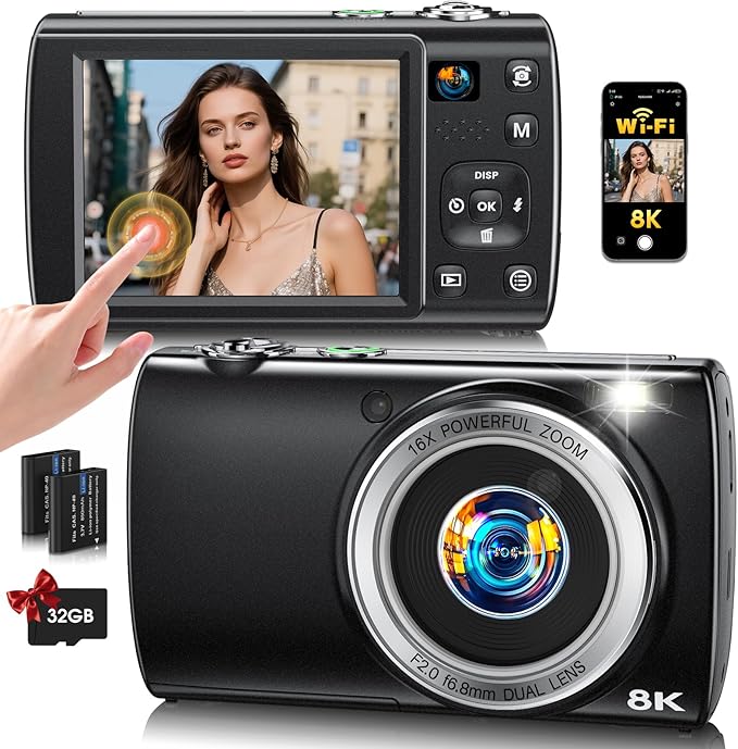 8K Digital Camera for Photography, 2026 Latest WiFi 88MP Vlogging Camera for