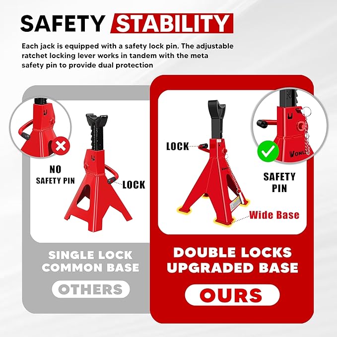 Car Jack Stands 6 Ton Adjustable Auto Floor Jackstands with Double Locking and Large Foot Base for Lifting SUVS, Heavy Duty Carbon Steel 13,200 lb Capacity 2 Pack