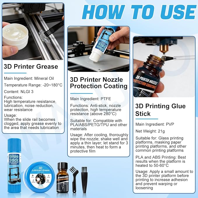 5PCS 10ml 3D Printer Nozzle Cleaning Coating 50g Printer Glue Stick 30g Printer