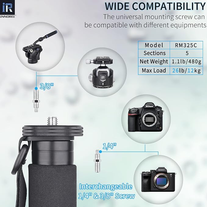 Carbon Fiber Camera Monopod INNOREL RM325C Professional Portable Compact