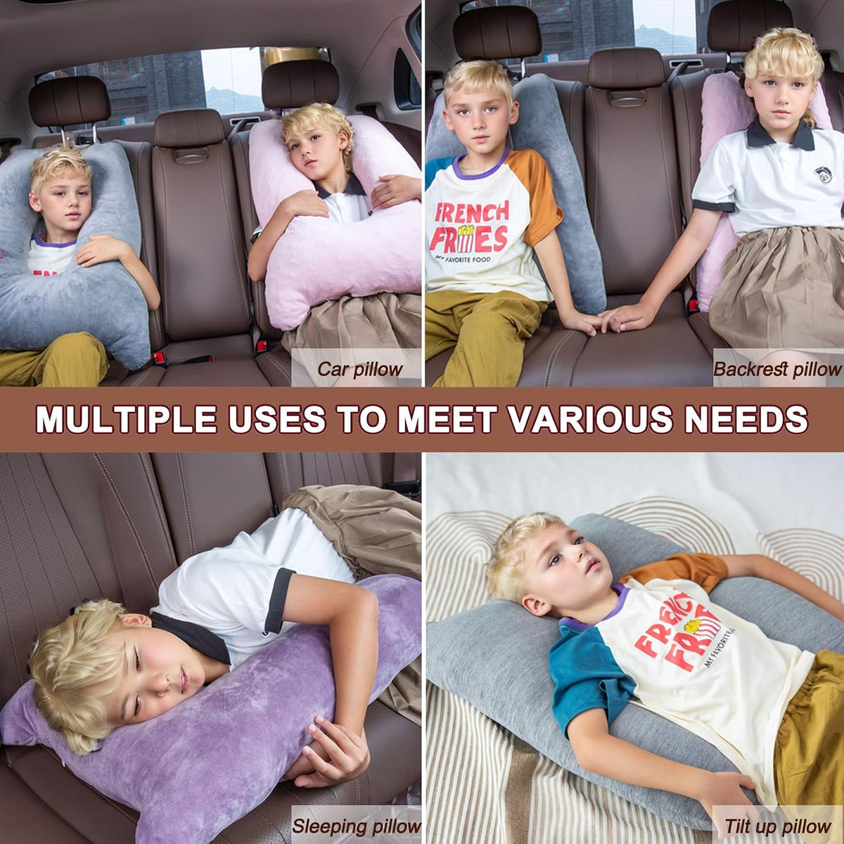 1 MIDDLE ONE Car Pillow for Kids, Memory Foam Travel Pillow for Car and Adults, Kids Car Pillows for Sleeping on Road Trip, Small Body Pillow for Kid (Dark Purple)