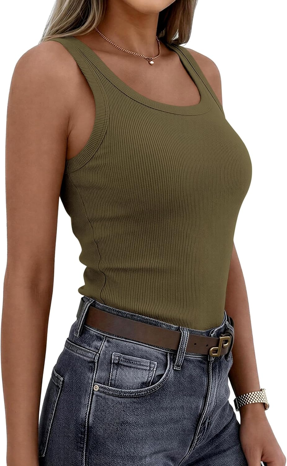 PRETTYGARDEN Women's Tank Tops - Sleeveless Scoop Neck Ribbed Cami for Casual Spring Style