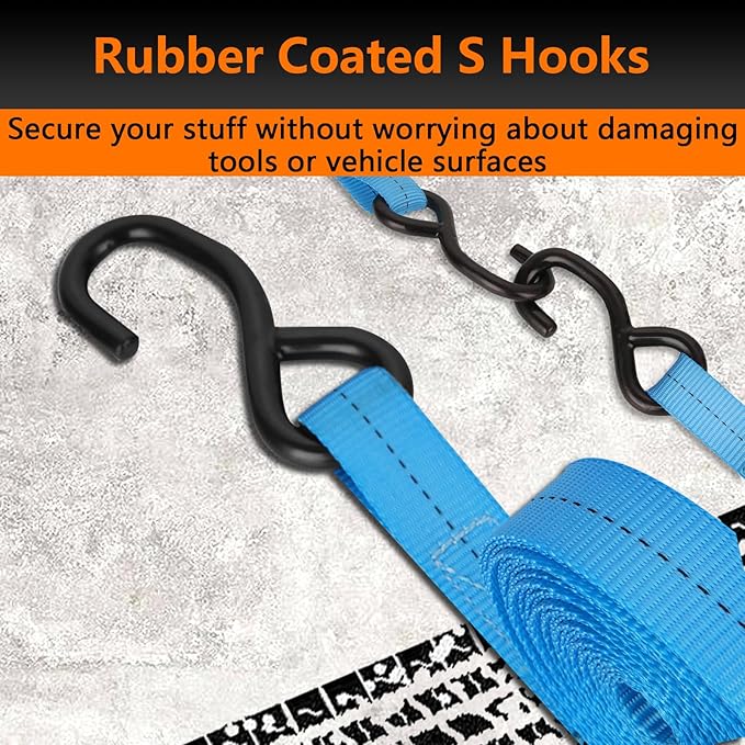 6 Pcs 1 Inch Heavy Duty 20ft Tie Down Straps with Hooks, 2200 LBS Break Strength, Cargo Ratchet Straps for Motorcycle, Appliances, Equipment