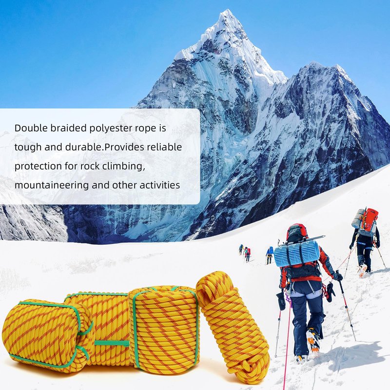 XINSHUNCAN Arborist Rope, 1/2 Inch x 50 Feet Double Braided Climbing Rope Polyester for Outdoor, Climbing, Hiking, Swing, Tree Work, Halyard, Sailing（Yellow）