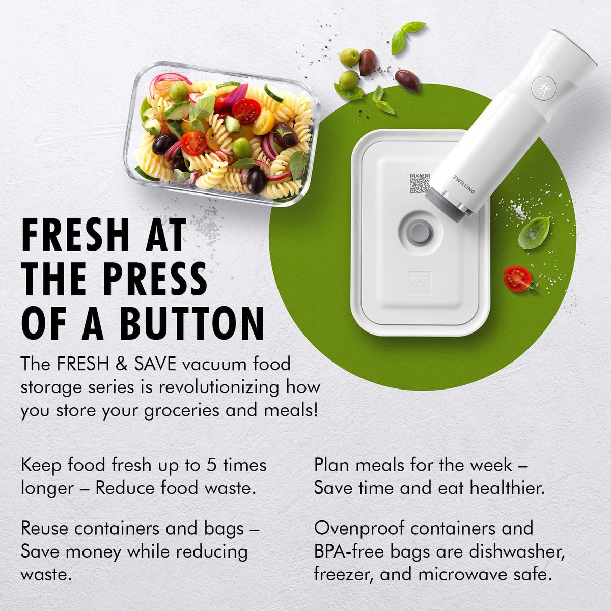 ZWILLING Fresh & Save Vacuum Sealer Machine - Airtight Glass Food Storage Containers & Sous Vide Bags