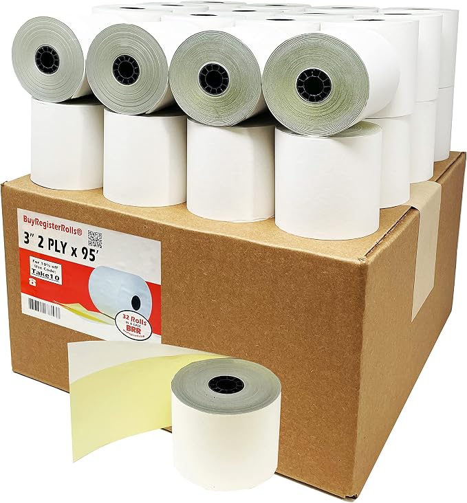2 Ply Carbonless Rolls 3" X 95 Feet White/Yellow Receipt Paper POS Cash