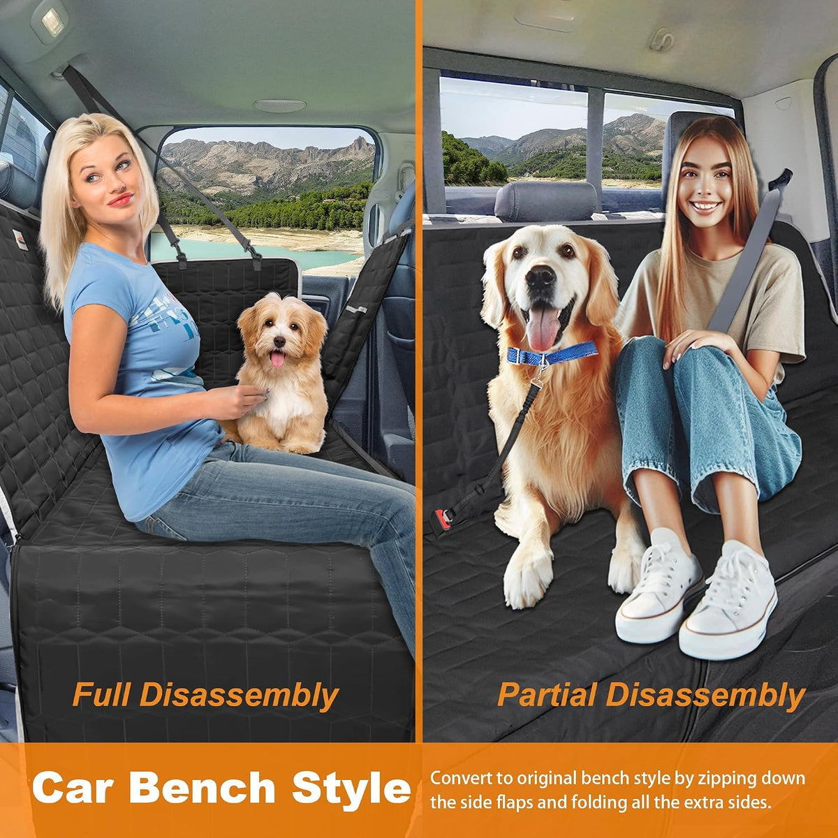 Reliadura Dog Hammock for Truck,Dog Car Seat Cover for Back Seat, Waterproof Seat Cover for Trucks with Mesh Window,Backseat Cover for Dogs in Car for F150/RAM1500/Sierra/Silverado
