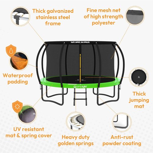 Jumpzylla Trampoline - Outdoor Recreational Trampoline with Enclosure & Ladder | 8FT to 16FT, ASTM Approved