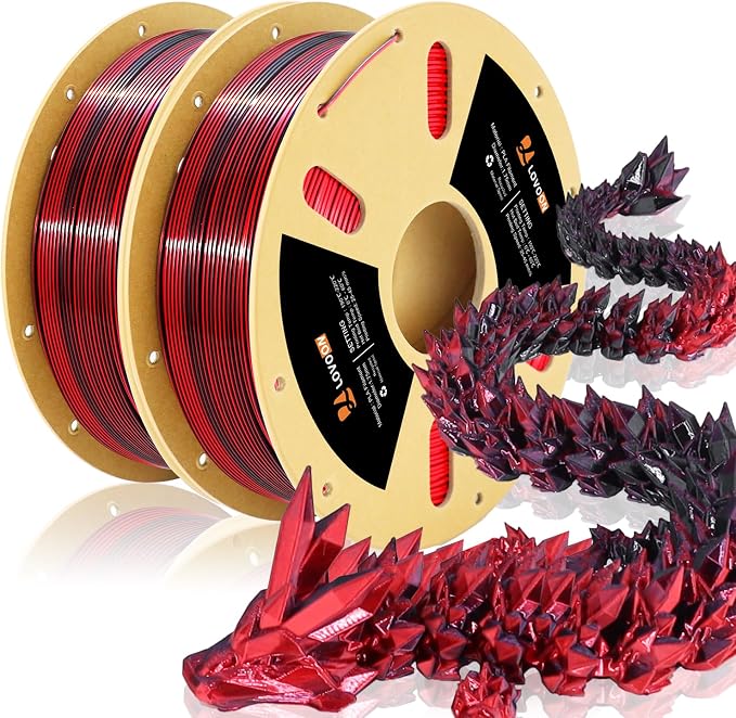 LOVOON PLA 3D Printer Filament Silk Bundle 2KG, PLA Filament 1.75mm Shiny Dual