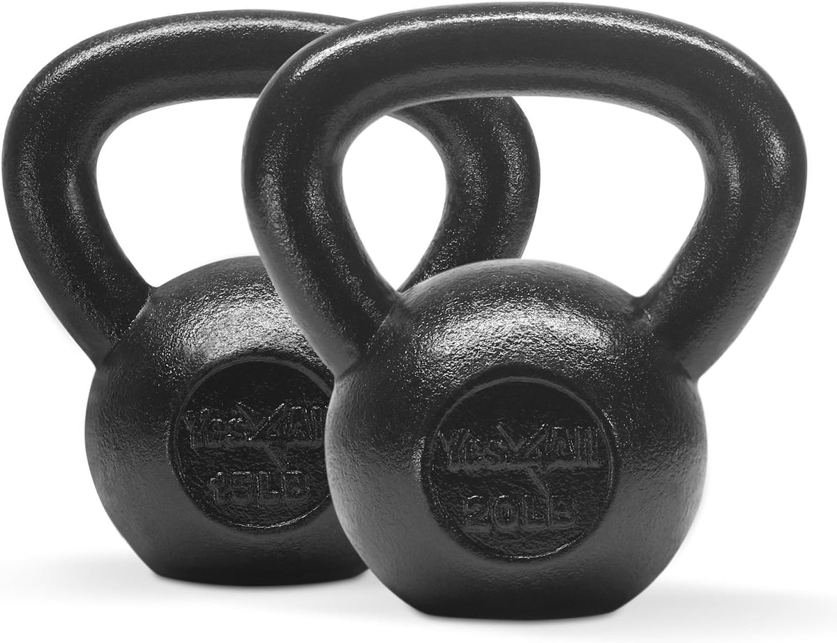Yes4All Kettlebell Sets - Cast Iron Strength Training Kettlebells | 5-30 LB, Wide Handles & Flat Bottom for All Levels