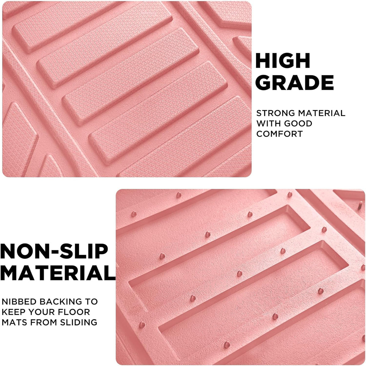 PIC AUTO Heavy Duty Pink Rubber Floor Mats, Silver Aluminum Film Car Mats Set, Front and Rear Car Mats with Anti-Slip Backing, All Weather Protection, Trim-to-Fit for Automotive SUV, Sedan, Van