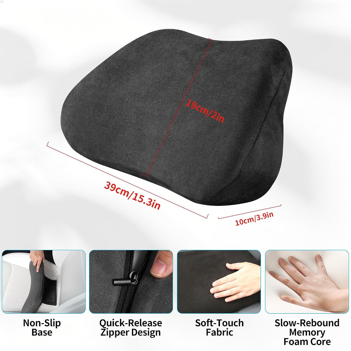 Lumbar Support Pillow for Car Lower Back Cushion, Black, 2 Packs