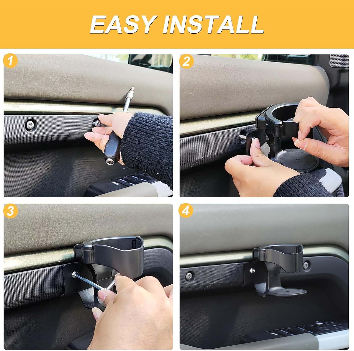 Dashboard Cup Holder Compatible with L@nd Rover Defender 90/110/130 2020-2025 Accessories, Cup Holder Expander for LR Defender 2024, Black Cup Drink Holder 1Pcs (Style B, Door)