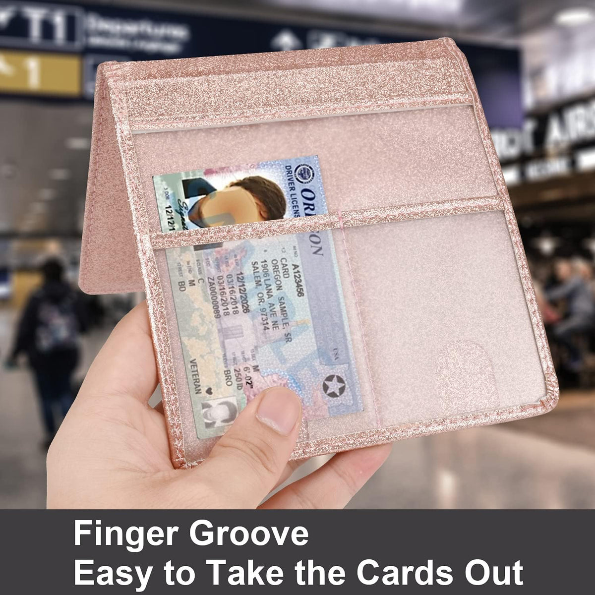 Cacturism Car Registration and Insurance Holder, Vehicle Glove Box Car Organizer Men Women Wallet Accessories Case for Cards, Essential Document, Driver License, Bling Rose Gold
