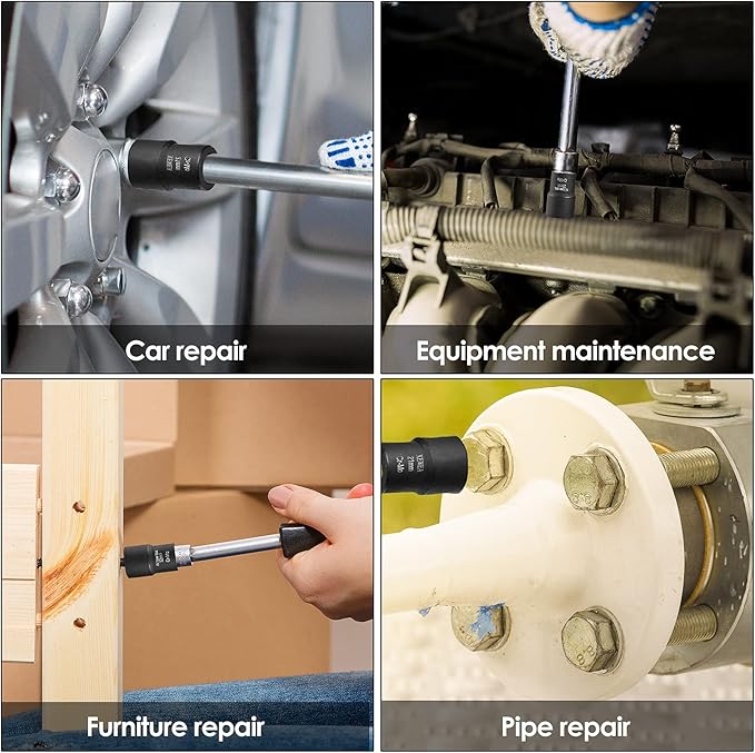 XEWEA 9PCS Lug Nut Extractor Set, 1/2" Drive Impact Bolt Remover Socket Tool, Wheel Lock Removal Kit, Easy Out Extractor Set for Damaged, Frozen, Rusted, Rounded-Off Bolts, Father's Day Gift