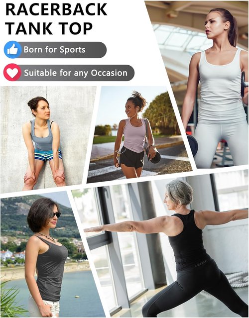 Dalavch Women's Workout Racerback Tank Tops - 5 Pack Spandex Crop for Yoga & Gym Activities