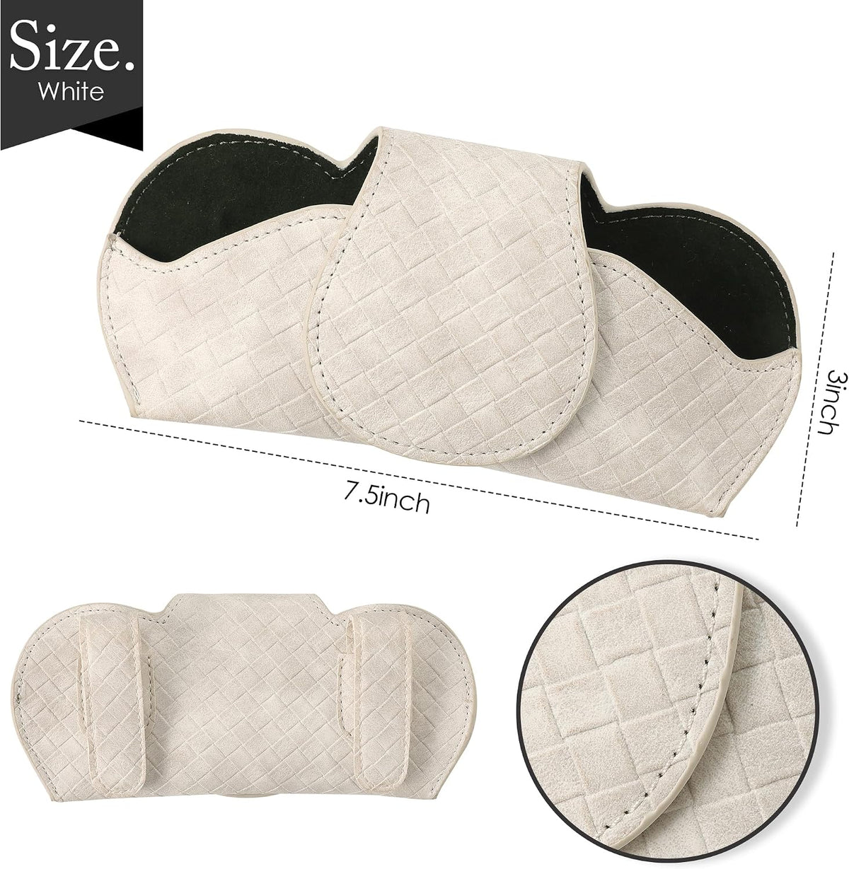 KINIVA White Car Visor Sunglass Holder Leather Glasses Case with Magnetic Closure